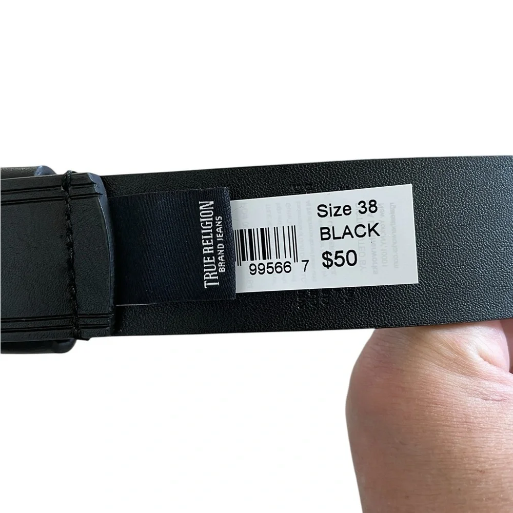 True Religion Men's Black Leather Belt Size 38
